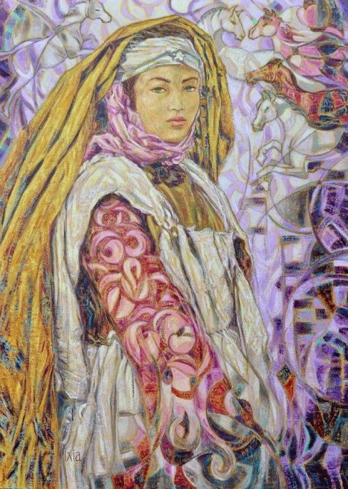 Jeune mauresque aux chevaux - Huile sur toile 80x60