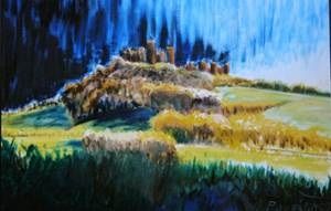 Mauzun soleil couchant - Huile sur toile 60 x73